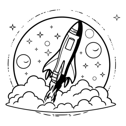 Rocket icon in black and white vector illustration for graphic a