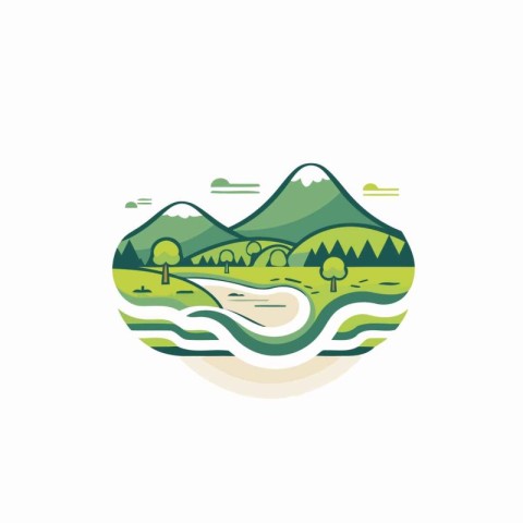 river and mountains logo design template. Landscape icon vector