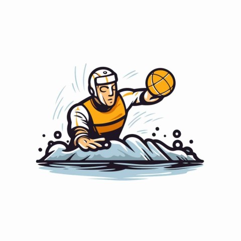 Illustration of a man playing basketball on the rocks. Vector il