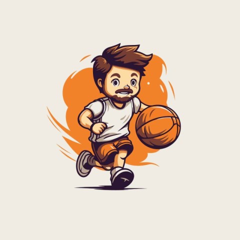 Basketball player with ball. Vector illustration of a basketball