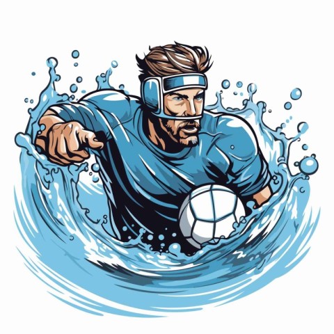 Soccer player in action with ball and water splash. Vector illus