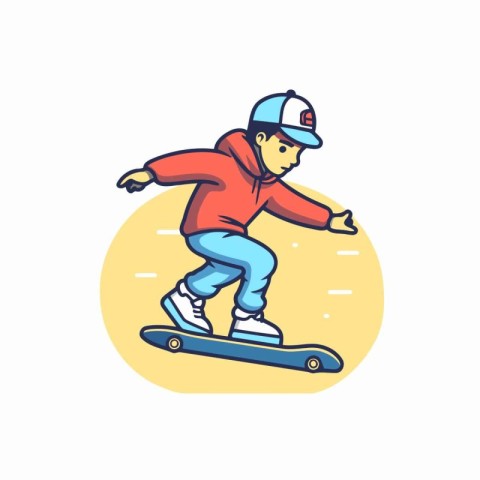 Skateboarder in sportswear riding on skateboard. Vector illustra