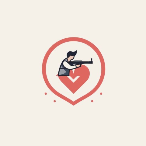 Soldier with gun and heart. Vector illustration in flat style.