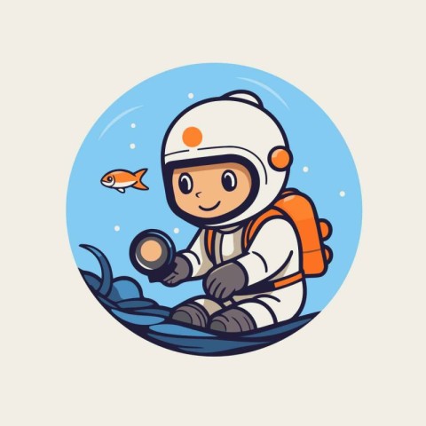 Astronaut on the background of the sea. Vector illustration.