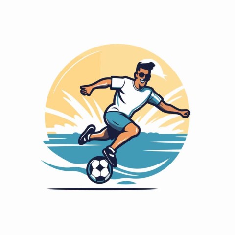 Soccer player kicking the ball in the beach. Vector illustration