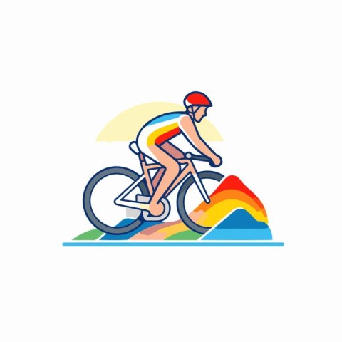 Cyclist flat color icon on white background. Vector illustration