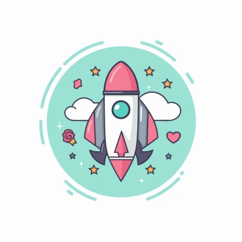 Rocket icon in flat line style. Vector illustration on white bac