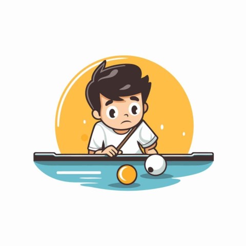 Boy playing billiards. Vector illustration in a flat style.