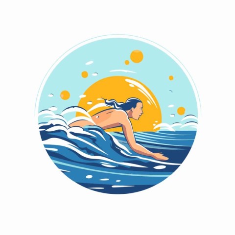 Vector illustration of a woman swimming in the sea. Summertime.