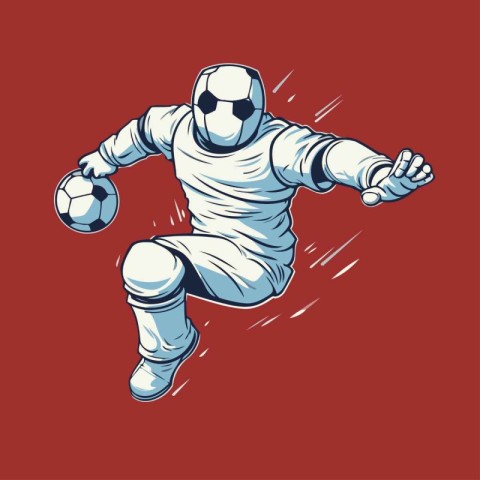 Astronaut kicking a soccer ball. Vector illustration in cartoon