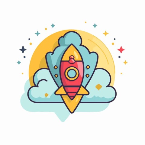 Rocket icon in flat color style. Startup concept. Vector illustr