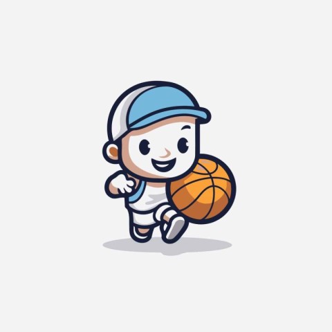 Cute boy playing basketball cartoon character vector design.

