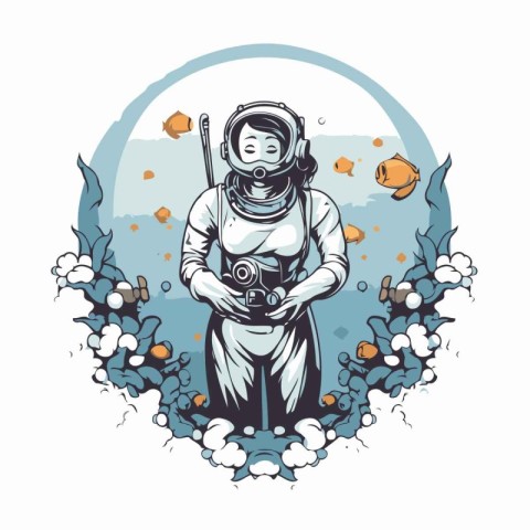 Astronaut in space suit and helmet. Vector illustration of astro