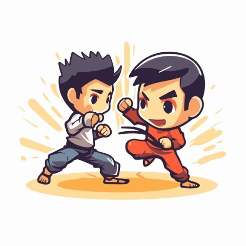 Vector illustration of a boy and a boy fighting with karate.