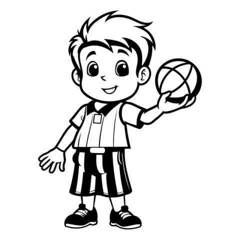 Illustration of a Kid Boy Holding a Basketball Ball - Coloring B