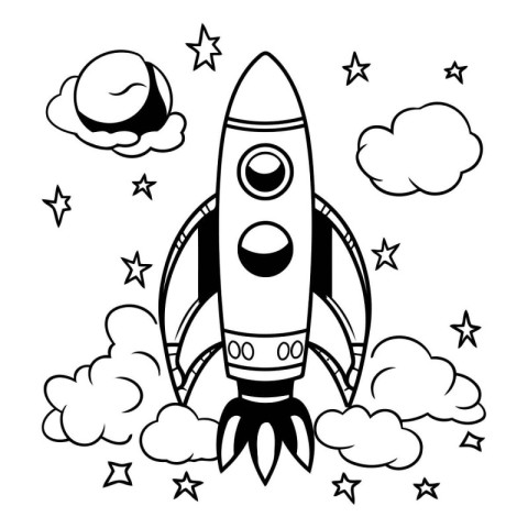 Rocket and clouds design. Spaceship aircraft aircraft space shut