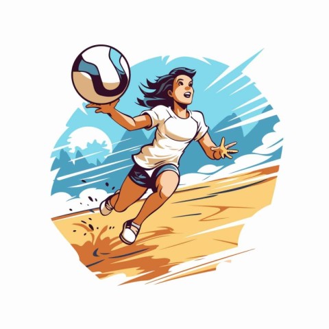 volleyball player with ball on the beach vector illustration gra