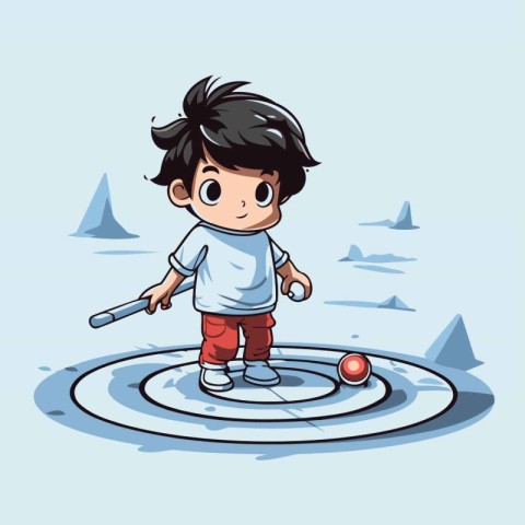 Little boy playing golf vector illustration. Cartoon boy playing