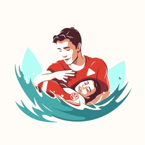 Vector illustration of a man swimming with his girlfriend on the