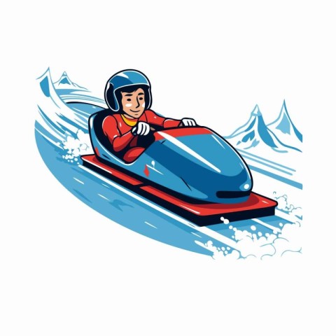 Snowboarder riding a snowmobile. Winter sport. Vector illustrati