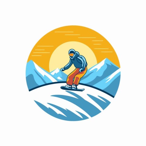 Snowboarder on the piste. Vector illustration in retro style