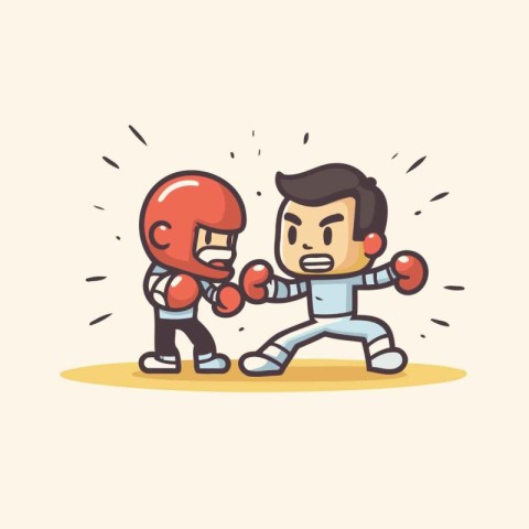 Cartoon boxer boxing with red gloves. Vector illustration in fla