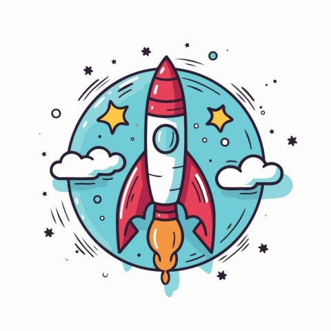 Space rocket icon in flat style. Vector illustration on white ba