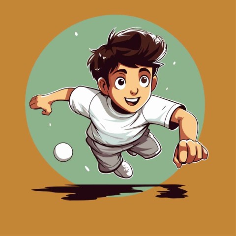 Vector illustration of a cartoon boy playing cricket with ball i