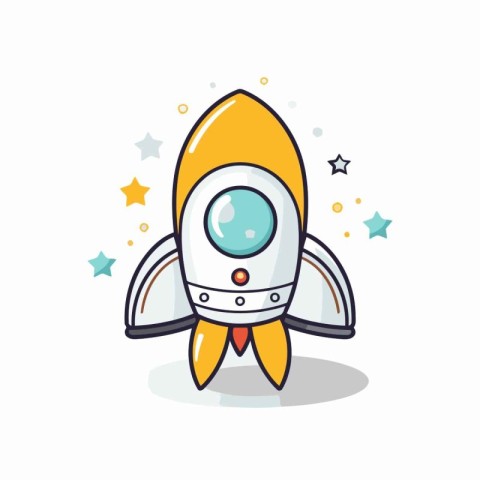 Rocket cartoon icon on white background. vector illustration. Fl