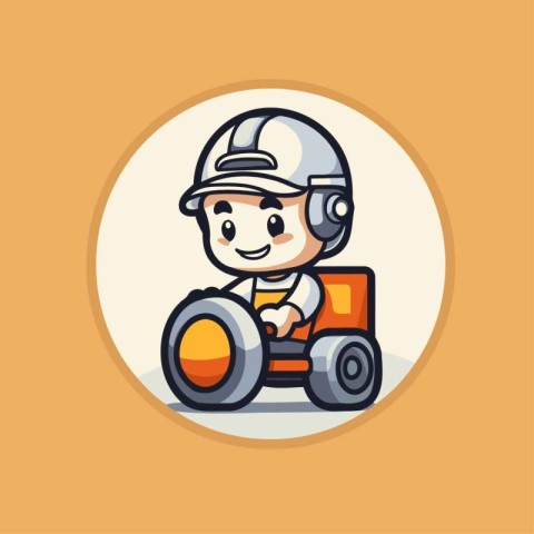 Illustration of a Kid Boy Driving a Tractor with a helmet