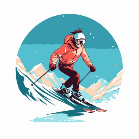 Skiing. extreme sport and lifestyle. Vector illustration in retr