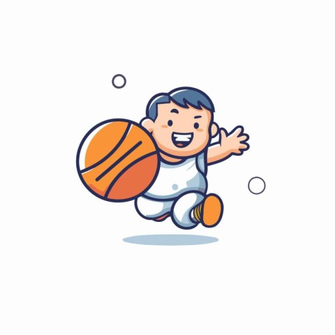 Cute little boy playing basketball. Vector illustration in carto