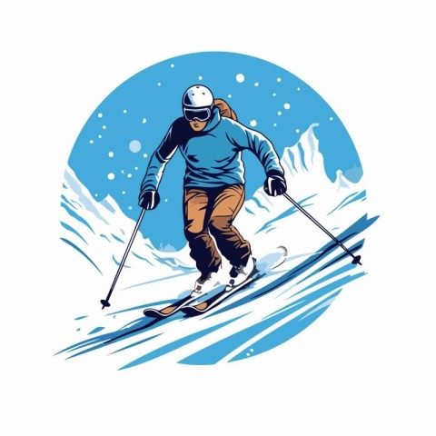 Skiing. Winter sport. Vector illustration in retro style.