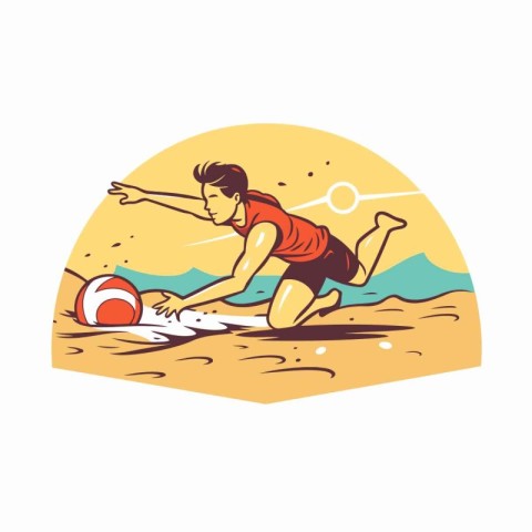 Volleyball player with ball on the beach. Vector illustration.