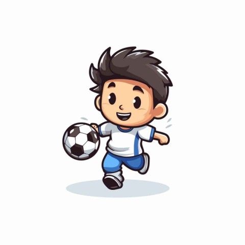 Boy playing soccer cartoon character vector Illustration on a wh