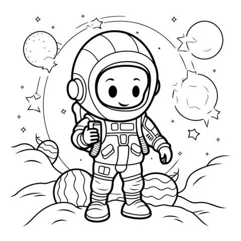 Coloring book for children: astronaut in space suit. Vector illu