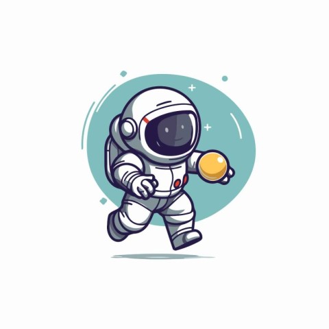 Astronaut with a ball in his hand. Vector illustration.