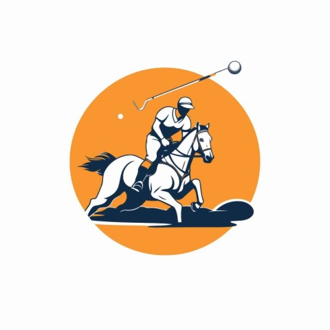 Illustration of a horseman riding a horse with golf club and bal