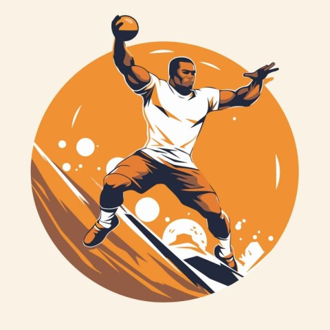 Basketball player jumping with ball. vector illustration in retr