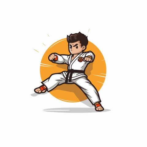 Taekwondo boy cartoon vector illustration. Martial arts sport.