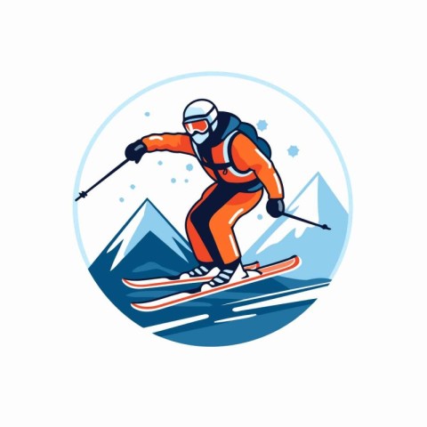 Skiing in the mountains. Vector illustration on a white backgrou