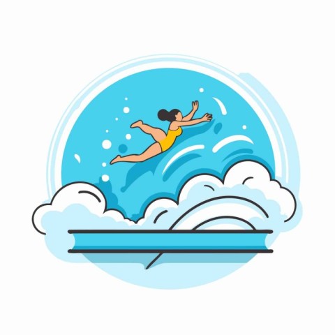 Vector illustration of a man swimming in a pool with a surfboard