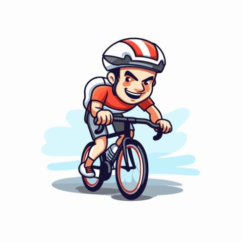 Cyclist in helmet riding a bicycle. Vector cartoon illustration.