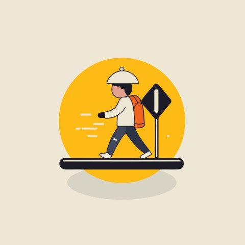 Vector illustration of a man walking on the road. Flat design.