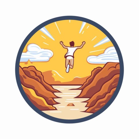 Man jumping in the desert. Vector illustration in a flat style.