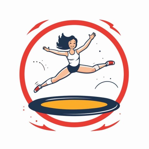 Woman jumping on trampoline. Vector illustration in cartoon styl