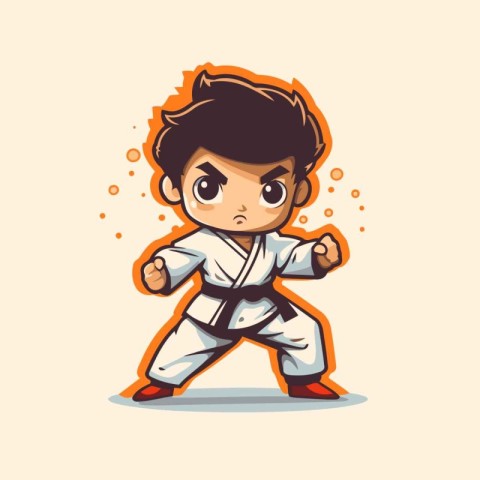 Taekwondo boy cartoon character. Vector illustration of karate k