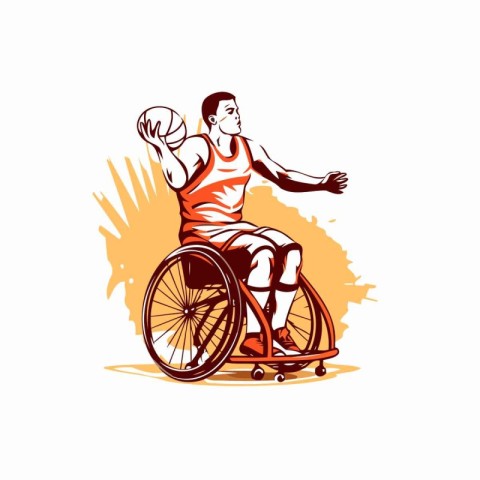 Disabled man in wheelchair playing basketball. Vector illustrati