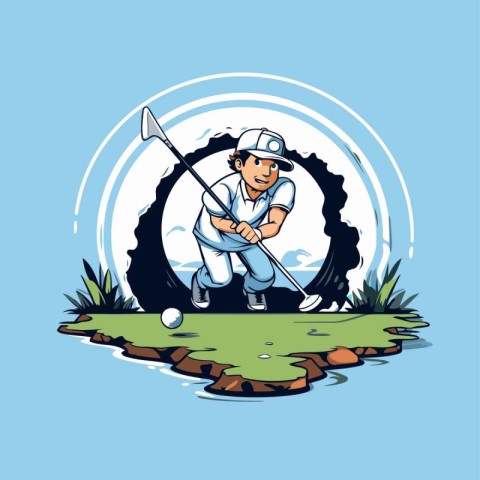 Golfer playing golf in the hole. Golf club vector illustration.