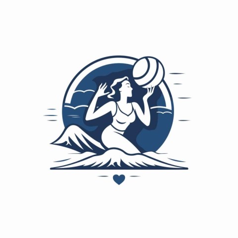 Vector illustration of a woman playing volleyball on the beach.